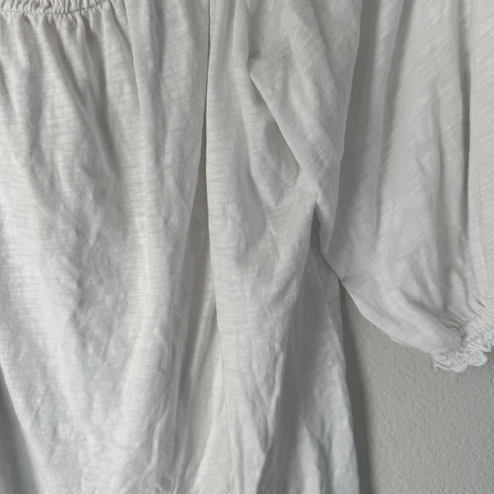 Knox Rose White Smocked Ruffle Neck Slub Knit‎ Boho Peasant Top Medium - Picture 4 of 4